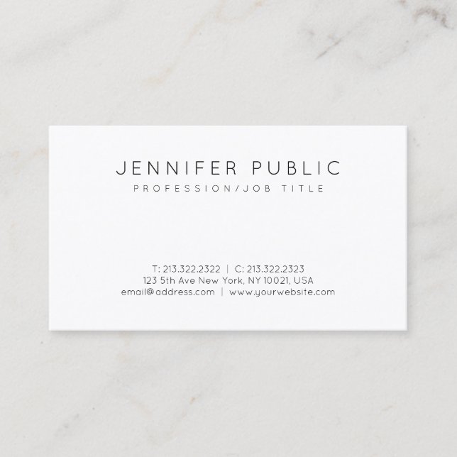Minimalist Modern Professional Elegant White Plain Business Card (Front)