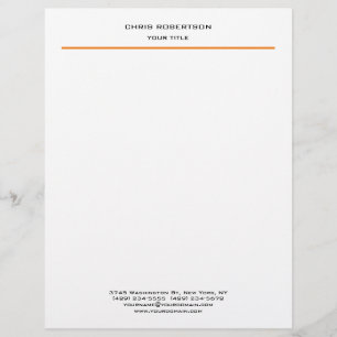 Minimalist Modern Professional Orange White Custom Letterhead