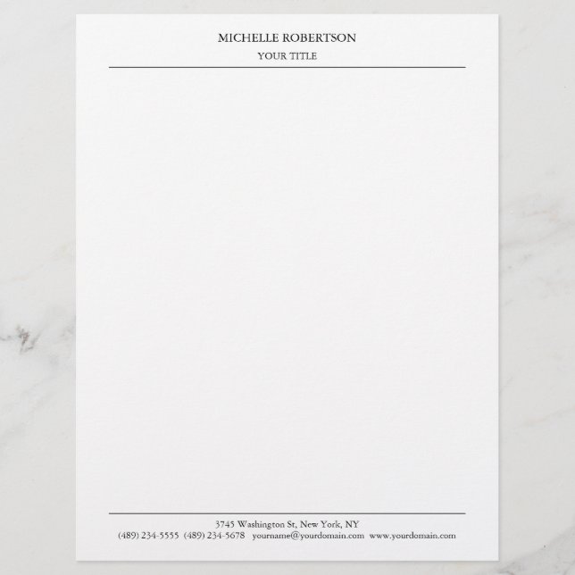 Minimalist Modern Professional Plain Classical Custom Letterhead (Front)