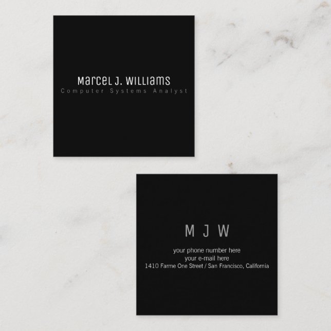 minimalist modern professional simple plain black square business card (Front/Back)