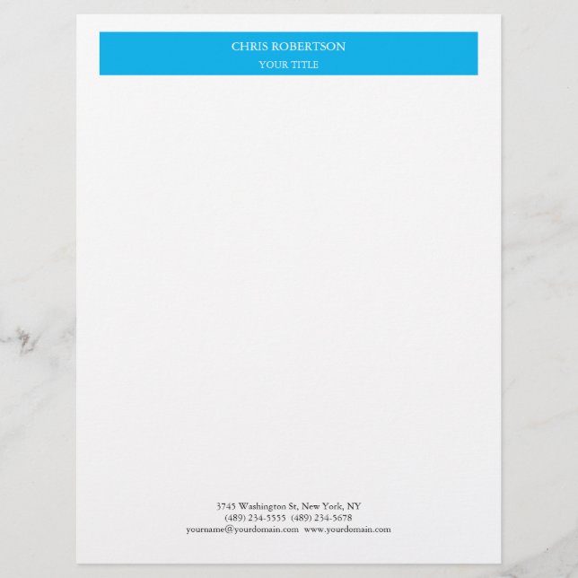 Minimalist Modern Professional Sky Blue White Custom Letterhead (Front)