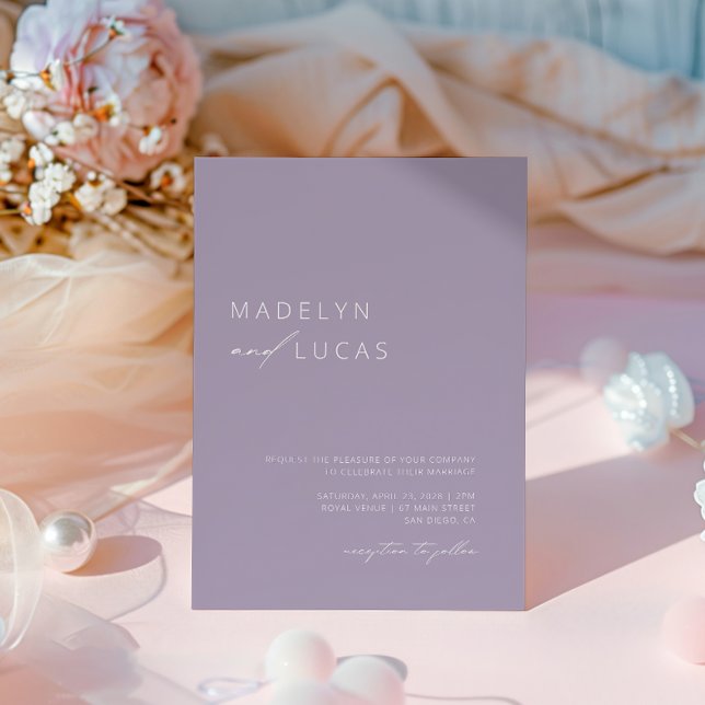 Minimalist Modern Purple Lavender QR Code Wedding Invitation (Creator Uploaded)