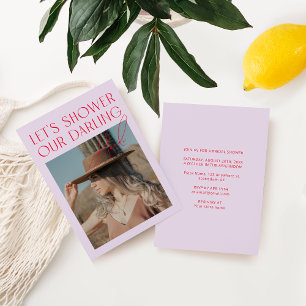 Minimalist Modern Purple Pink Photo Bridal Shower  Invitation