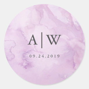 Minimalist Modern Purple Watercolor Wedding Classic Round Sticker
