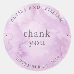 Minimalist Modern Purple Watercolor Wedding Classic Round Sticker