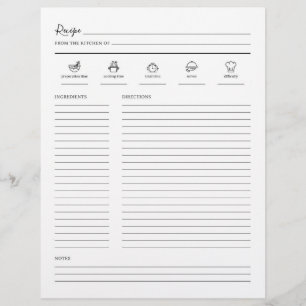 Minimalist Modern Recipe Sheet Cookbook Page