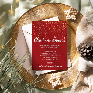 Minimalist Modern Red Confetti Christmas Brunch Invitation