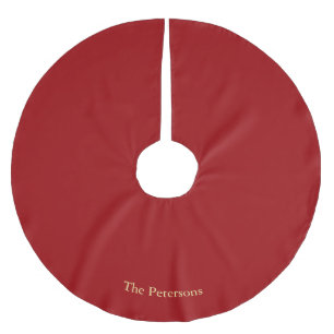 Minimalist Modern Red Family Name  Brushed Polyester Tree Skirt