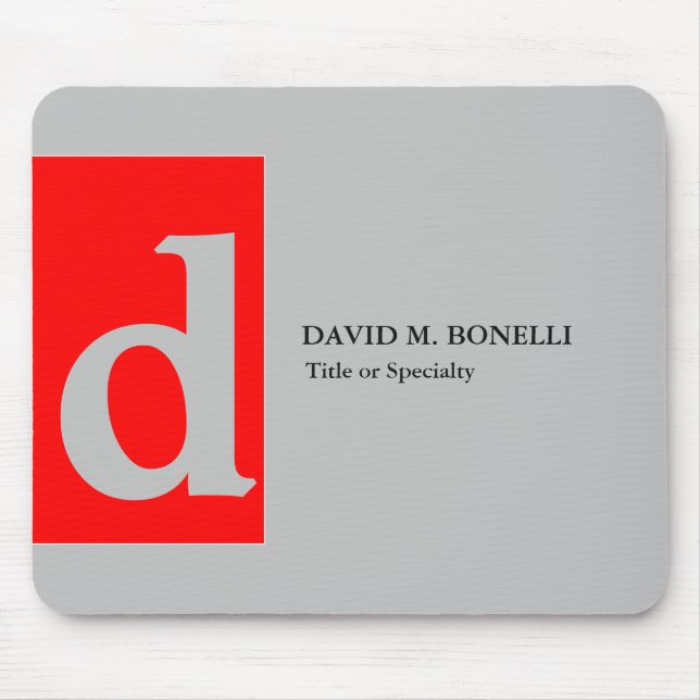 Minimalist modern red grey monogrammed your name mouse mat (Front)