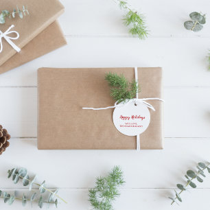 Minimalist Modern Red Happy Holidays Gift Classic Round Sticker