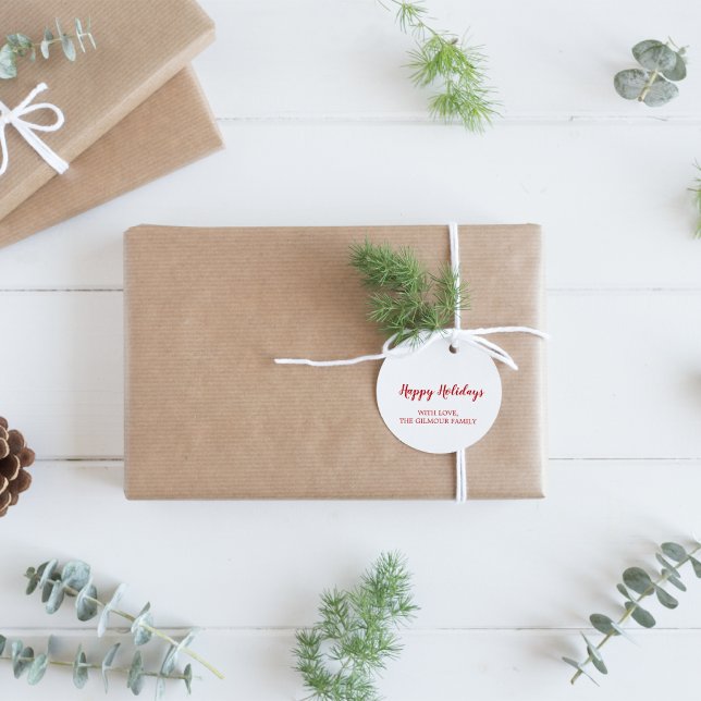 Minimalist Modern|Red Happy Holidays Gift Classic Round Sticker (Creator Uploaded)