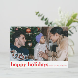 Minimalist Modern Red Typography Full Photo Holiday Card
