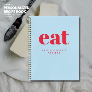 Minimalist Modern Retro Red and Blue Blank Recipe Notebook