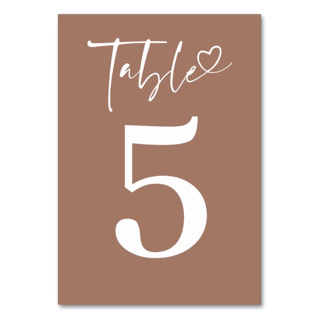 Minimalist Modern Romantic Light Brown Table Number (Front)