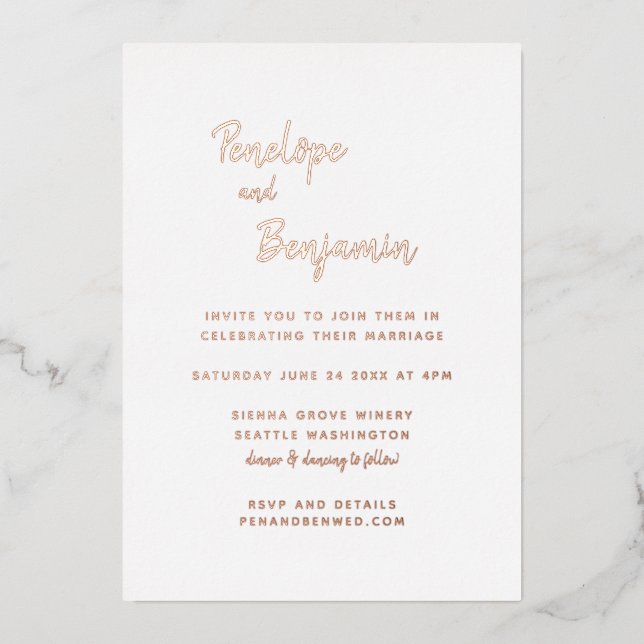 Minimalist Modern Rose Gold and Photo Wedding (Front)