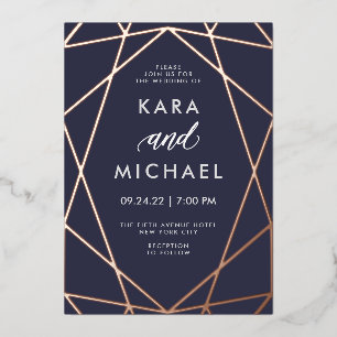 Minimalist Modern Rose Gold on Dark Blue   Wedding