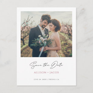 Minimalist Modern Rose Gold Photo Save The Date Invitation Postcard