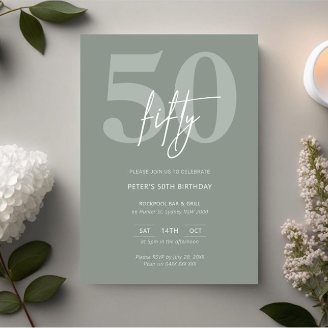 Minimalist Modern Sage 50th Birthday Party Invitation (Creator Uploaded)