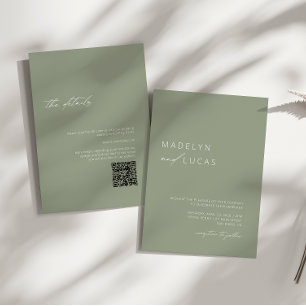 Minimalist Modern Sage Green QR Code Wedding Invitation