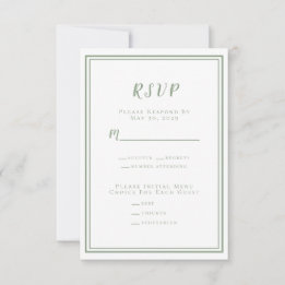 Minimalist Modern Sage Green White Wedding Classic RSVP Card