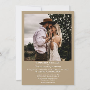 Minimalist Modern Sandy Tan Photo Wedding Invitation