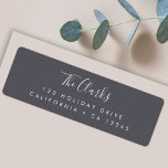 Minimalist Modern Scandi Script Slate Grey<br><div class="desc">A stylish modern holiday return address label with a handwritten script font for your family name in white with a slate grey feature colour in a 'scandi' scandinavian design style. The name and address can be easily customised for a personal touch. A trendy, minimalist and contemporary design to stand out...</div>