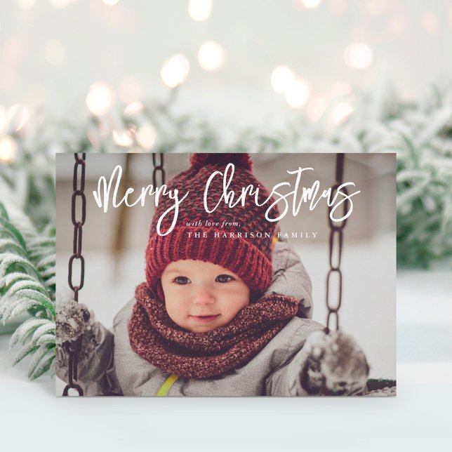 Minimalist Modern Scrip Merry Christmas Photo Holiday Card (Creator Uploaded)