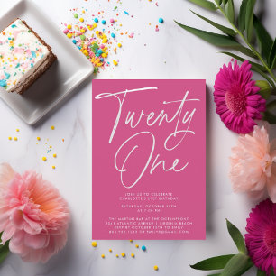 Minimalist Modern Script 21st Birthday Party Invitation