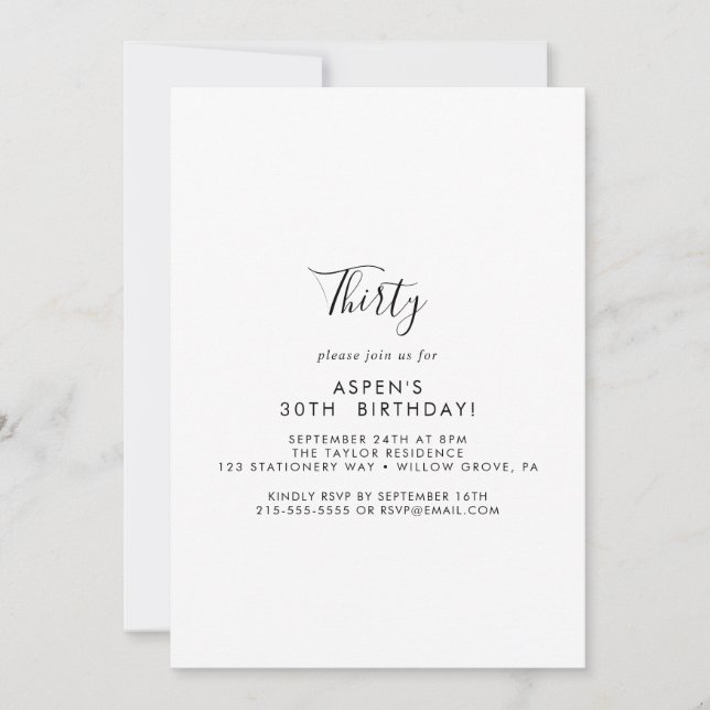 Minimalist Modern Script 30th Birthday Invitation (Front)