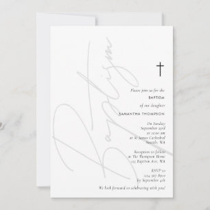 Minimalist Modern Script Baptism Christening Invitation