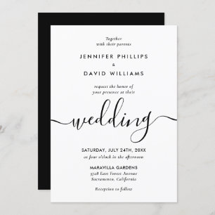 Minimalist Modern Script Black and White Wedding Invitation