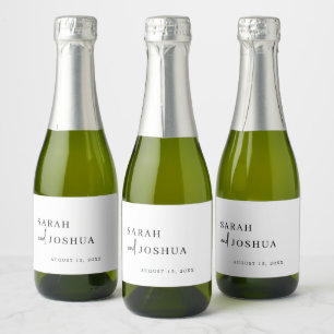 Minimalist Modern Script Black And White Wedding Sparkling Wine Label