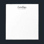 Minimalist Modern Script Black White Personalised  Notepad<br><div class="desc">Personalised notepad with a simple minimalist modern aesthetic script typography in black and white.</div>