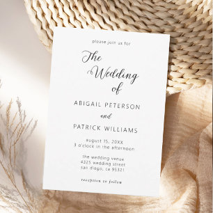 Minimalist Modern Script Black & White Wedding Invitation