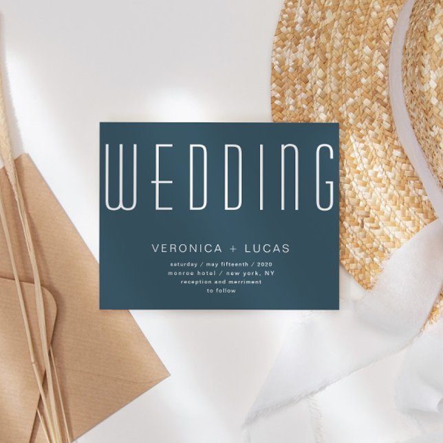 Minimalist Modern Script Blue And White Wedding Invitation (Creator Uploaded)