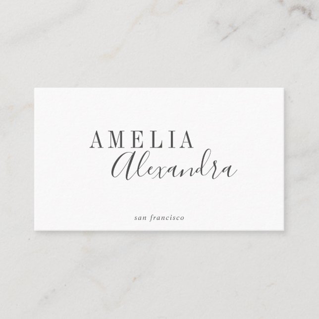 Minimalist Modern Script Boho Chic Black White Business Card (Front)