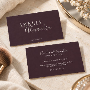 Minimalist Modern Script Boho Chic Moody Plum Business Card