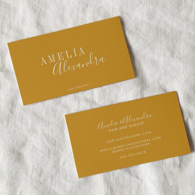Minimalist Modern Script Boho Chic Mustard Yellow Business Card (Creator Uploaded)