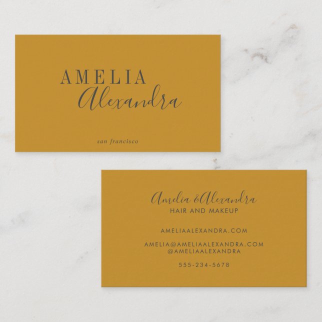 Minimalist Modern Script Boho Custom Yellow Grey  Business Card (Front/Back)