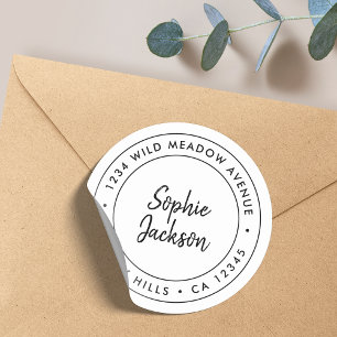 Minimalist Modern Script   Border Return Address Classic Round Sticker