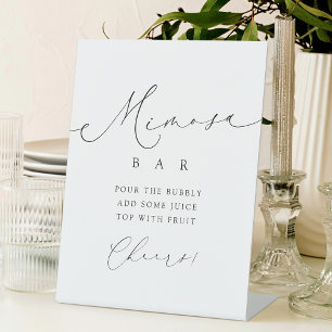 Minimalist Modern Script Bridal Shower Mimosa Bar Pedestal Sign
