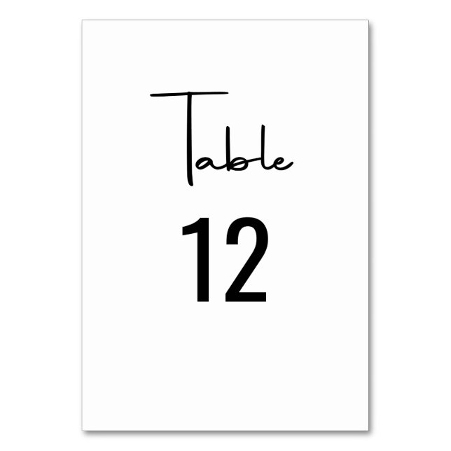 Minimalist Modern Script Calligraphy Wedding  Table Number (Front)