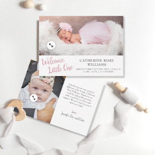 Minimalist Modern Script Girl Baby Girl Birth Announcement