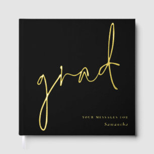 Minimalist Modern Script Grad Graduation Black Guest Book