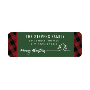 Minimalist modern script Merry Christmas red plaid