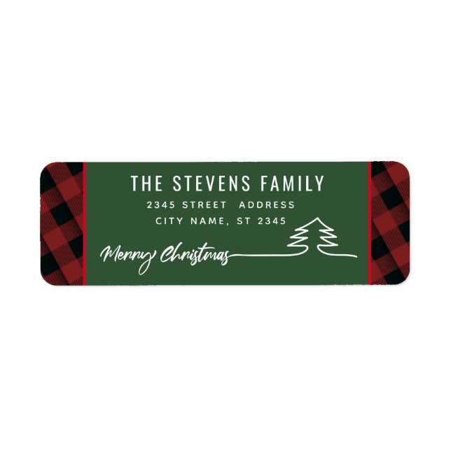 Minimalist modern script Merry Christmas red plaid (Front)