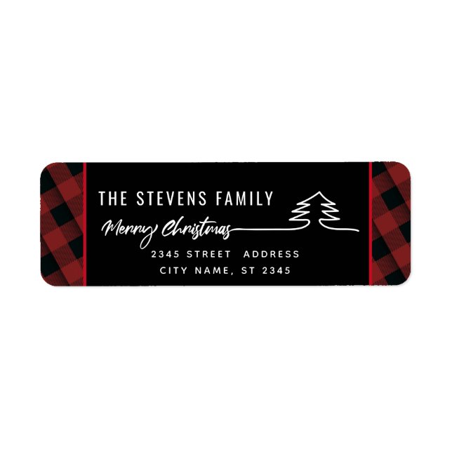 Minimalist modern script Merry Christmas red plaid (Front)