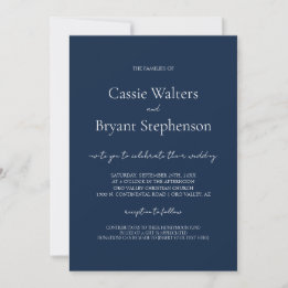 Minimalist Modern Script Navy Blue Chic Wedding Invitation