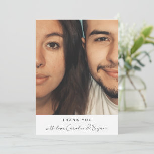 Minimalist Modern Script Personalised Photo Names Thank You Card