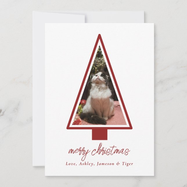 Minimalist Modern Script Pet Photo Christmas Holiday Card (Front)